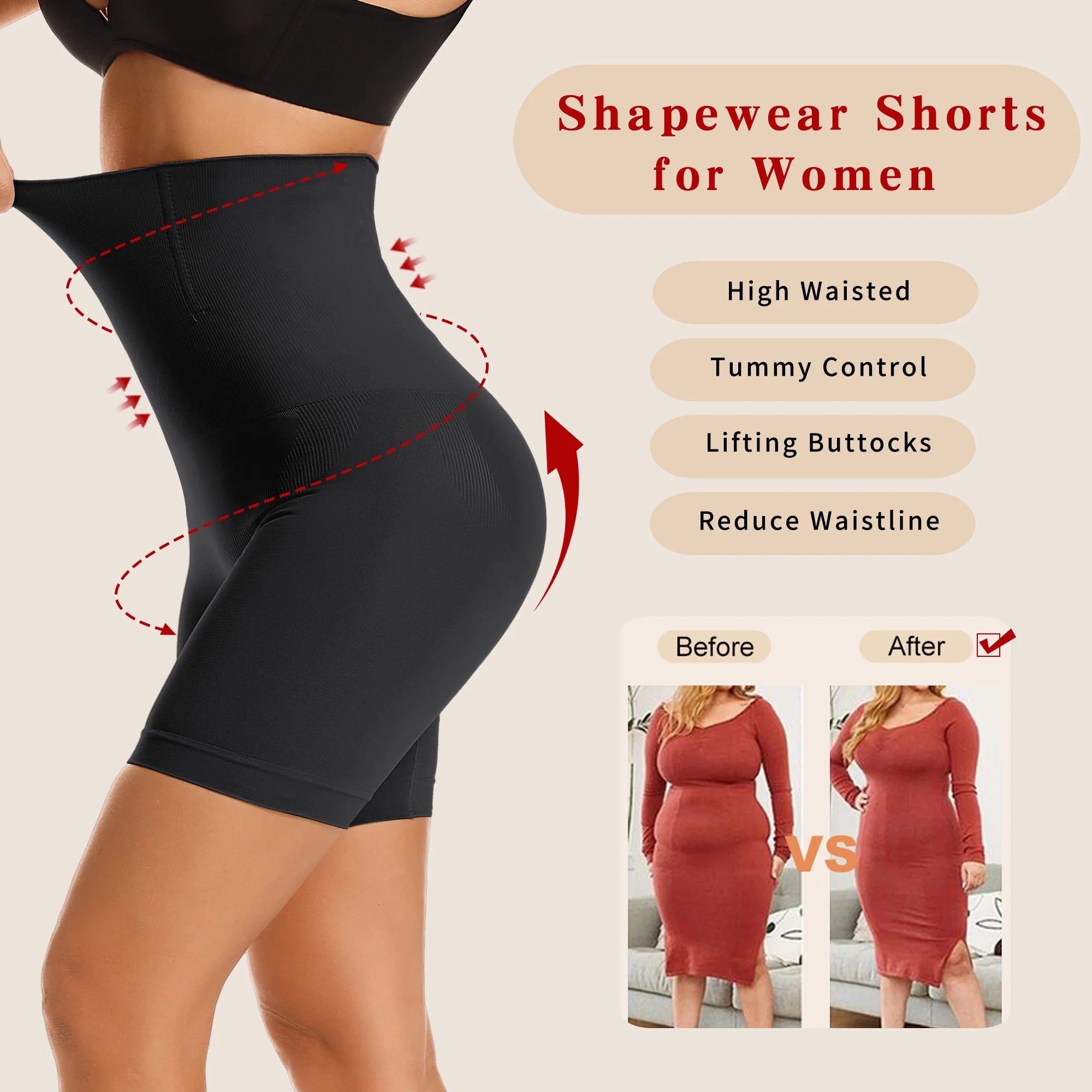 Shapewear Shorts for Women Tummy Control High Waist Body Shaper Compression Thigh Slimmer Butt Lifter Panties