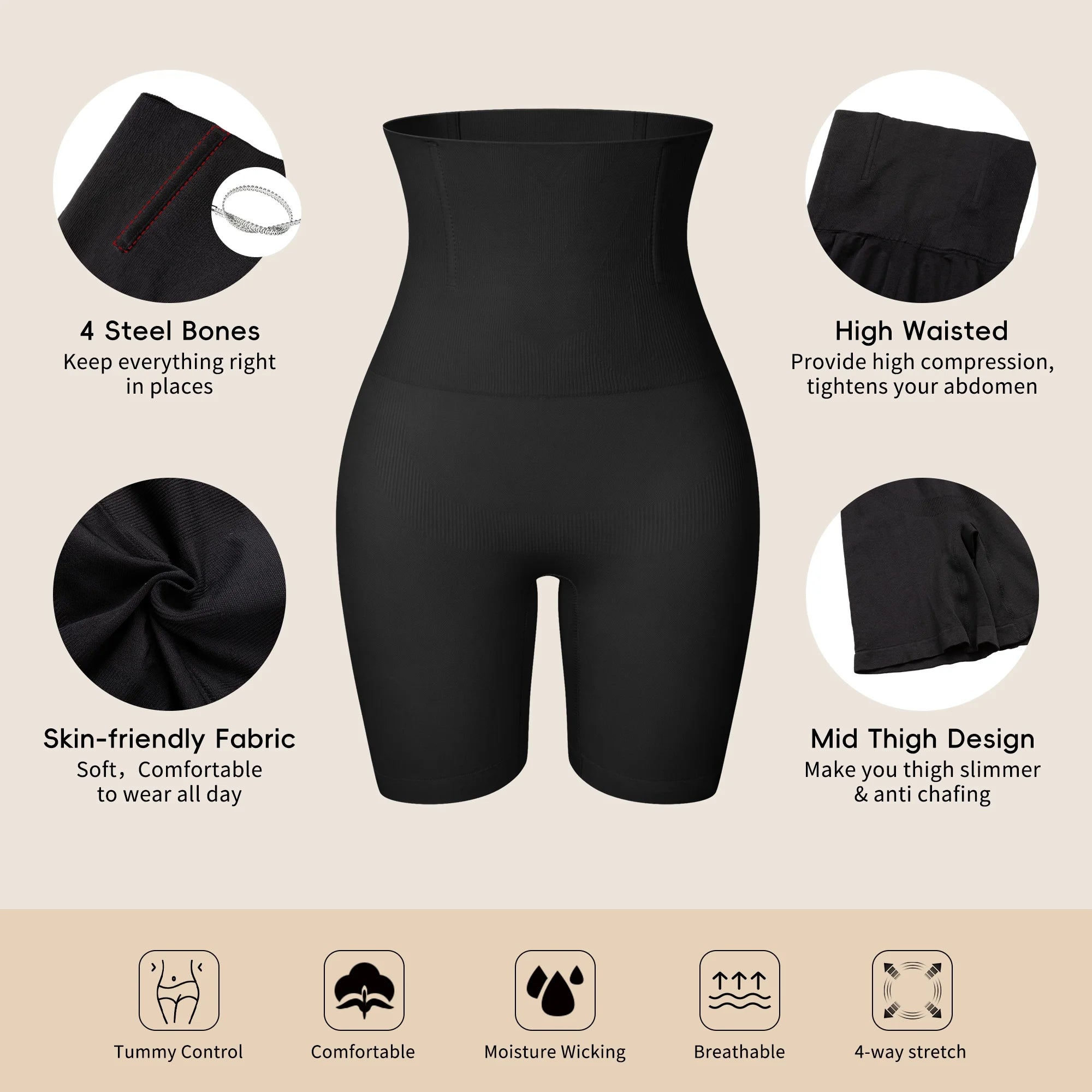 Shapewear Shorts for Women Tummy Control High Waist Body Shaper Compression Thigh Slimmer Butt Lifter Panties